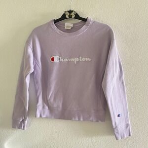 Champion Reverse Weave Casual Crewneck Sweatshirt Purple Logo Spellout S‎